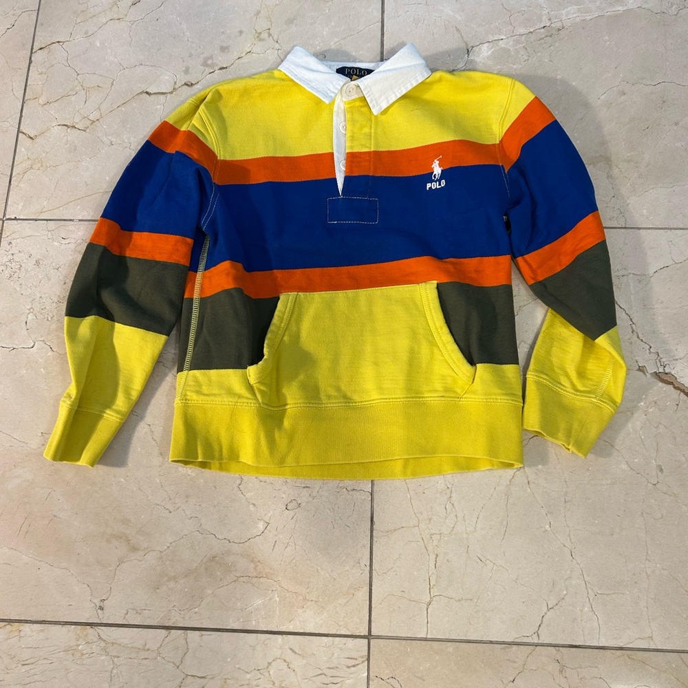 Polo by Ralph Lauren Boys Yellow Blue Orange Striped Rugby Sweatshirt